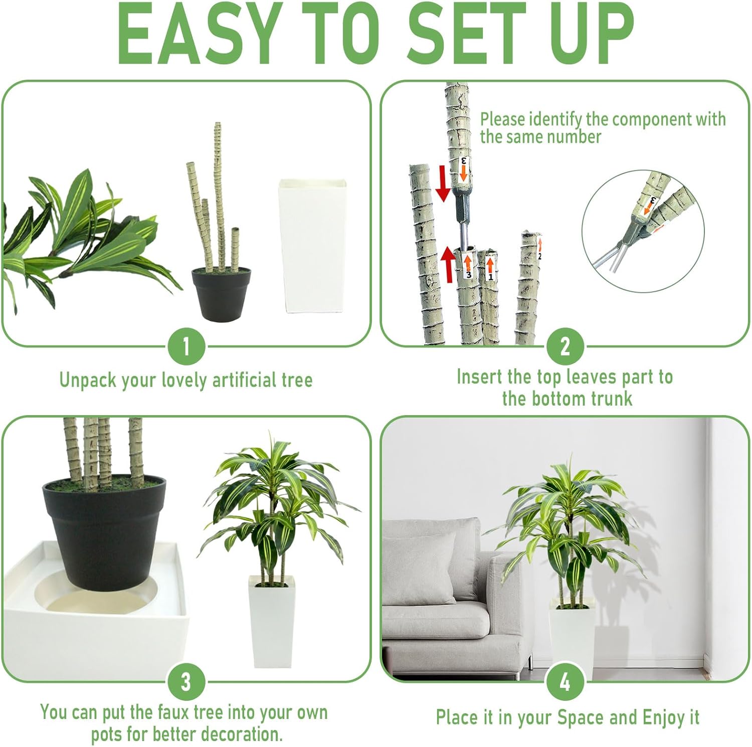 4ft Dracaena Artificial Plant with White Planter