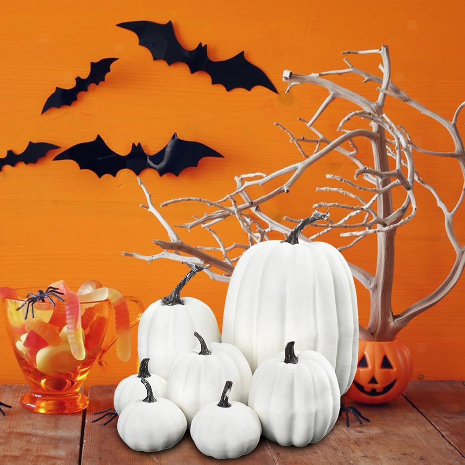 7 Pcs Artificial White Pumpkins Fall Decor Set