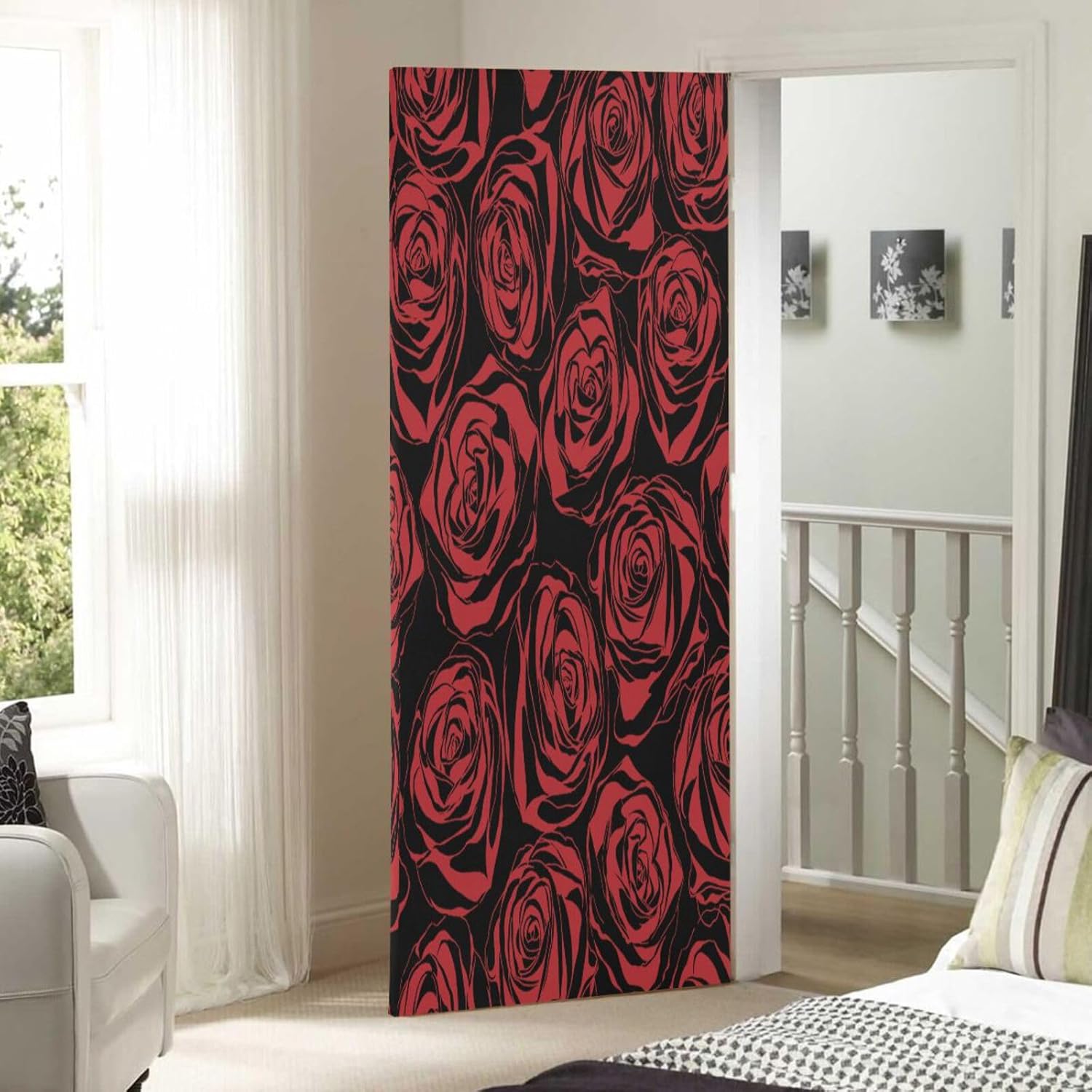 Susiyo Red Floral Halloween Door Cover 32x79 in
