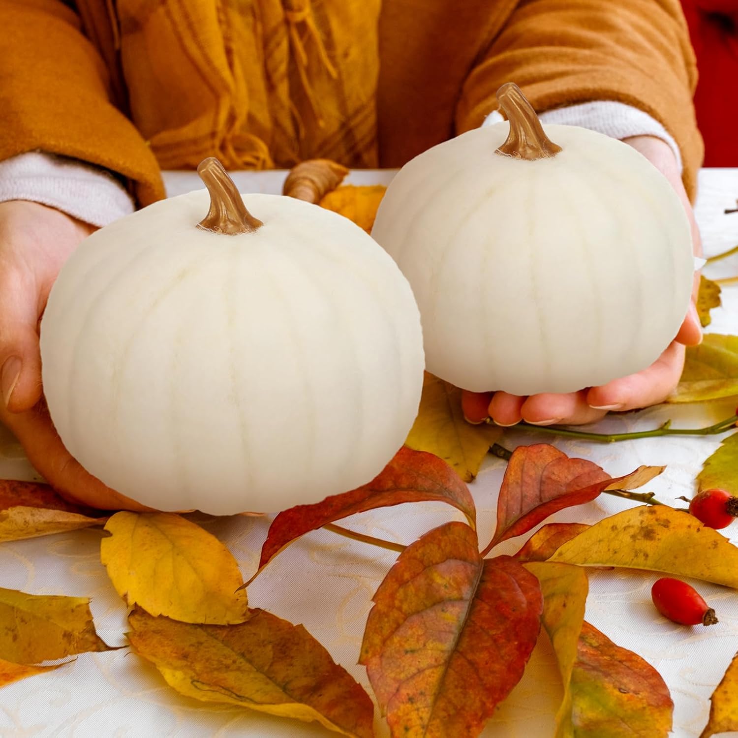 Preboun 4 Piece Large Wool Fall Pumpkin Decor