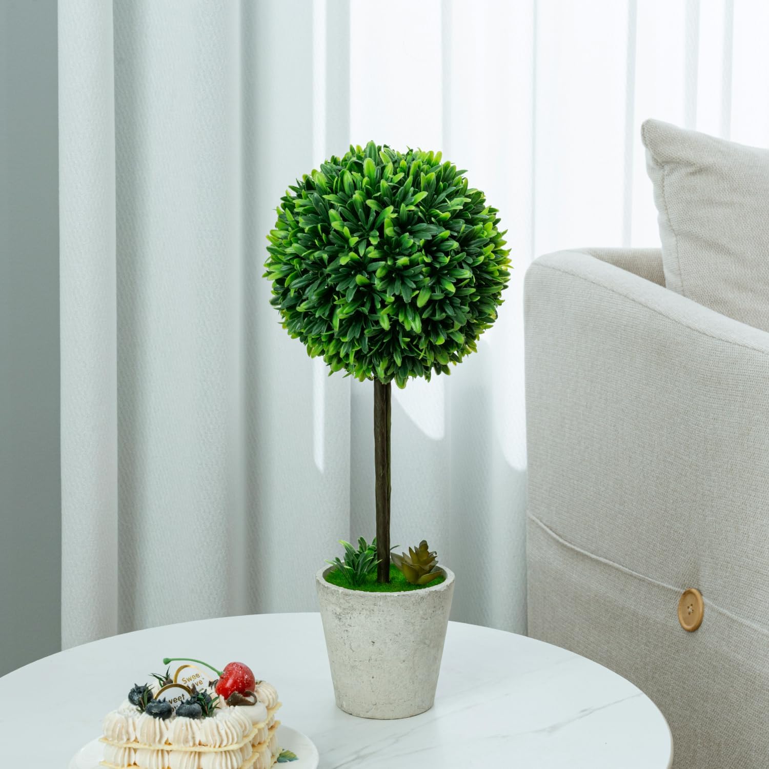 MyGift 15 Inch Artificial Boxwood Topiary Tree 2 Pack