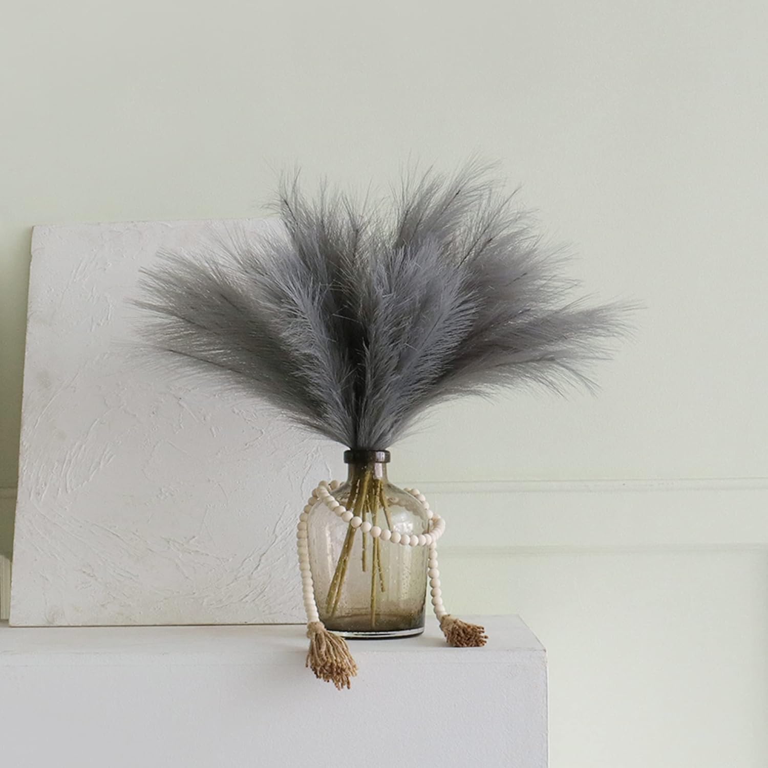Pusuny 7PCS Gray Faux Pampas Grass Decor for Vase