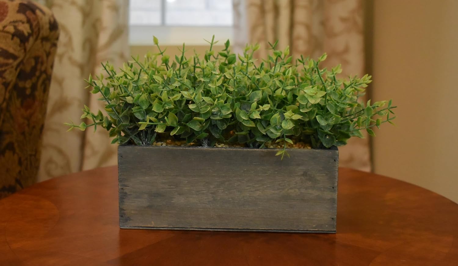 7 Inch Boxwood in Rustic Wooden Box Centerpiece