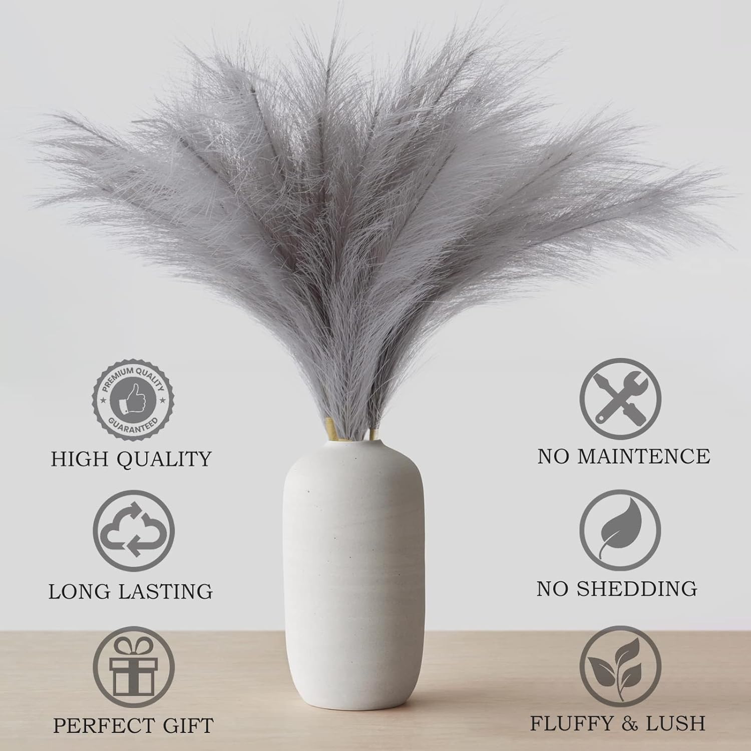 Pusuny 7PCS Gray Faux Pampas Grass Decor for Vase