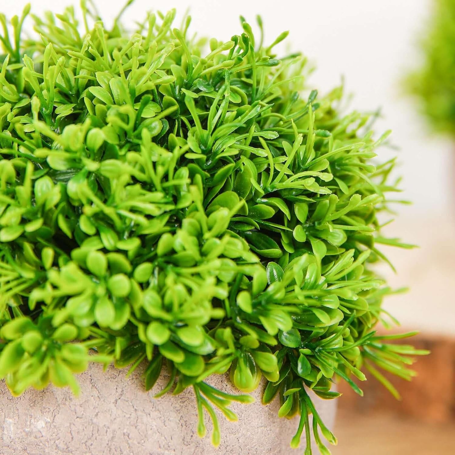 2 Pack Artificial Boxwood Topiaries in Gray Pots 5 Inch
