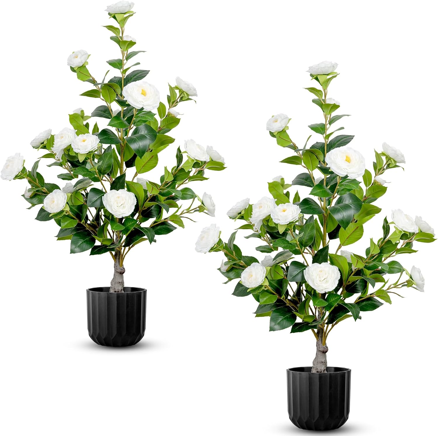 TonJin Artificial White Camellia Tree 36 Inch 2 Pack