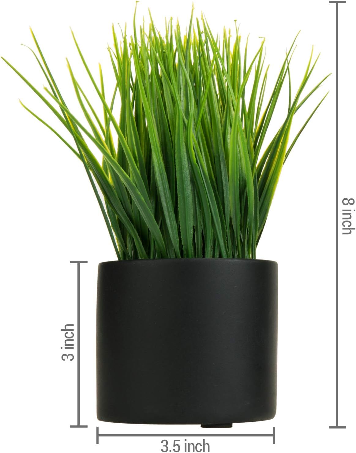 MyGift Artificial Grass Plants in Black Cement Pots Set of 2