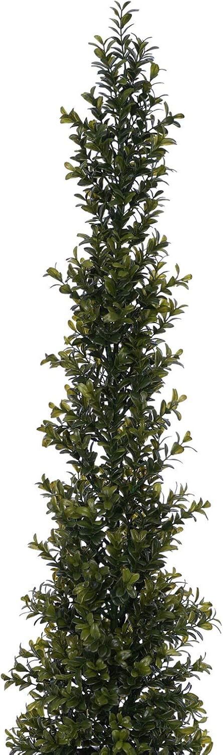 Artificial Boxwood Pencil Topiary in White Gold Grey Ceramic Pot