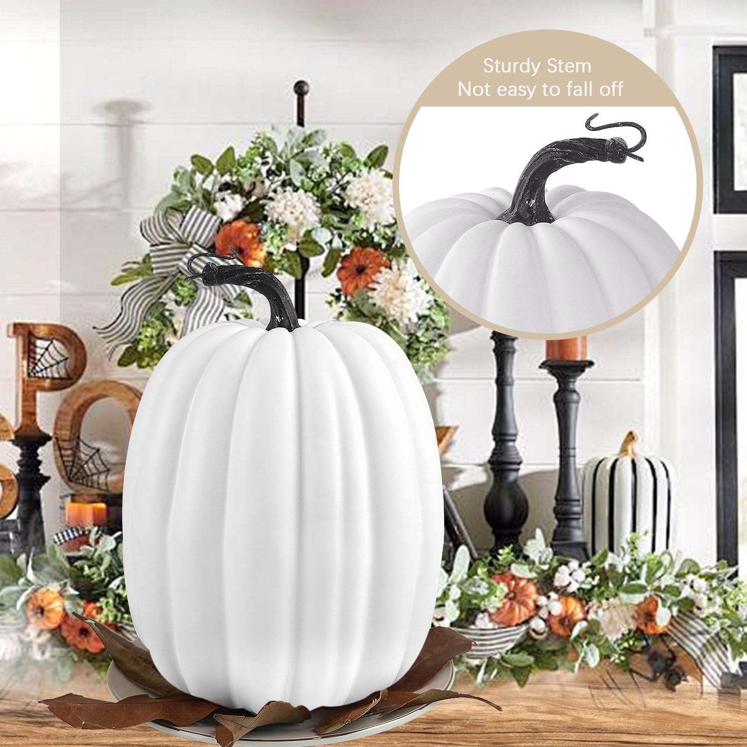 Artmag 8 Inch Artificial White Pumpkins 2PCS Fall Decor