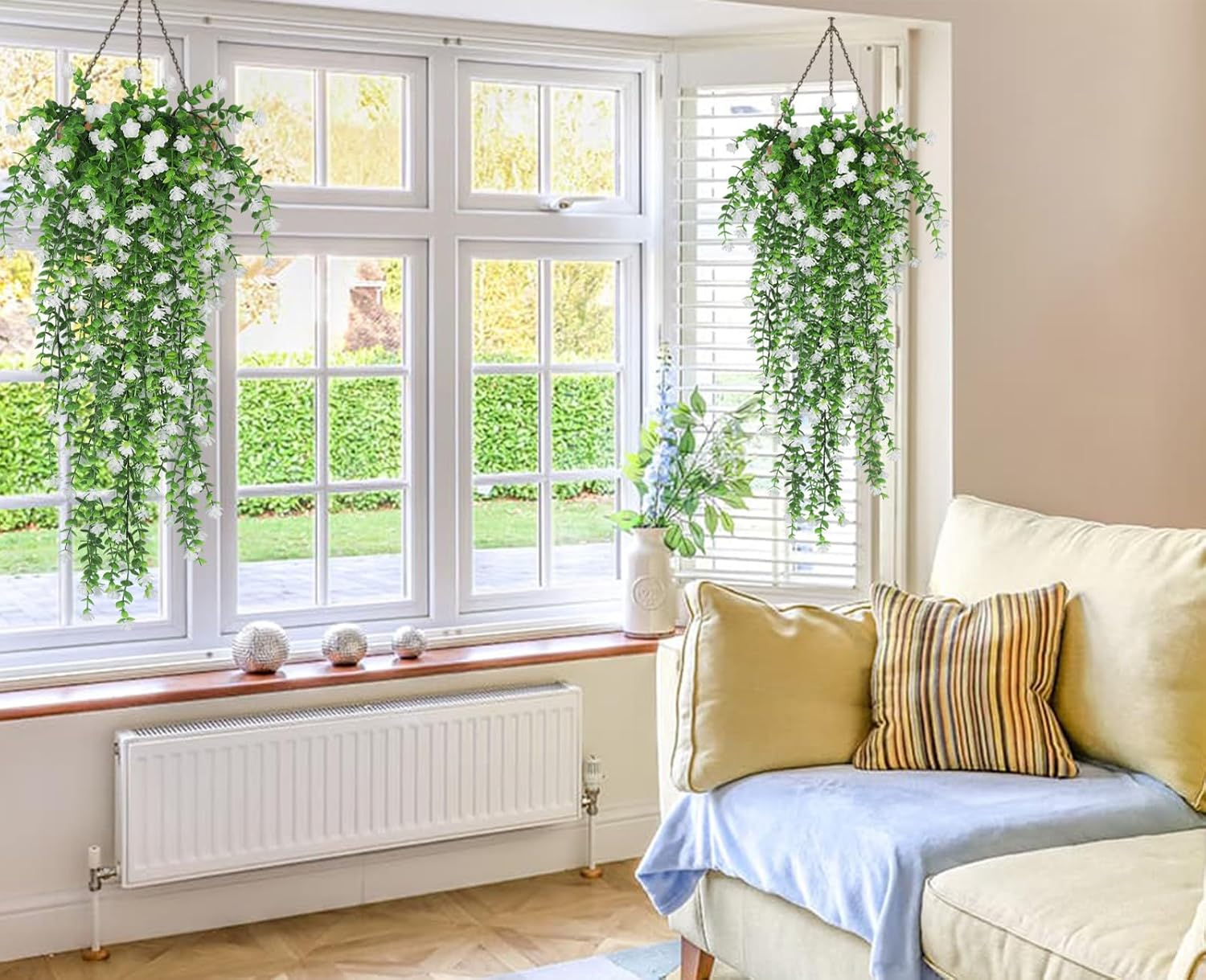 RECUTMS Artificial Hanging Plants White Set of 3