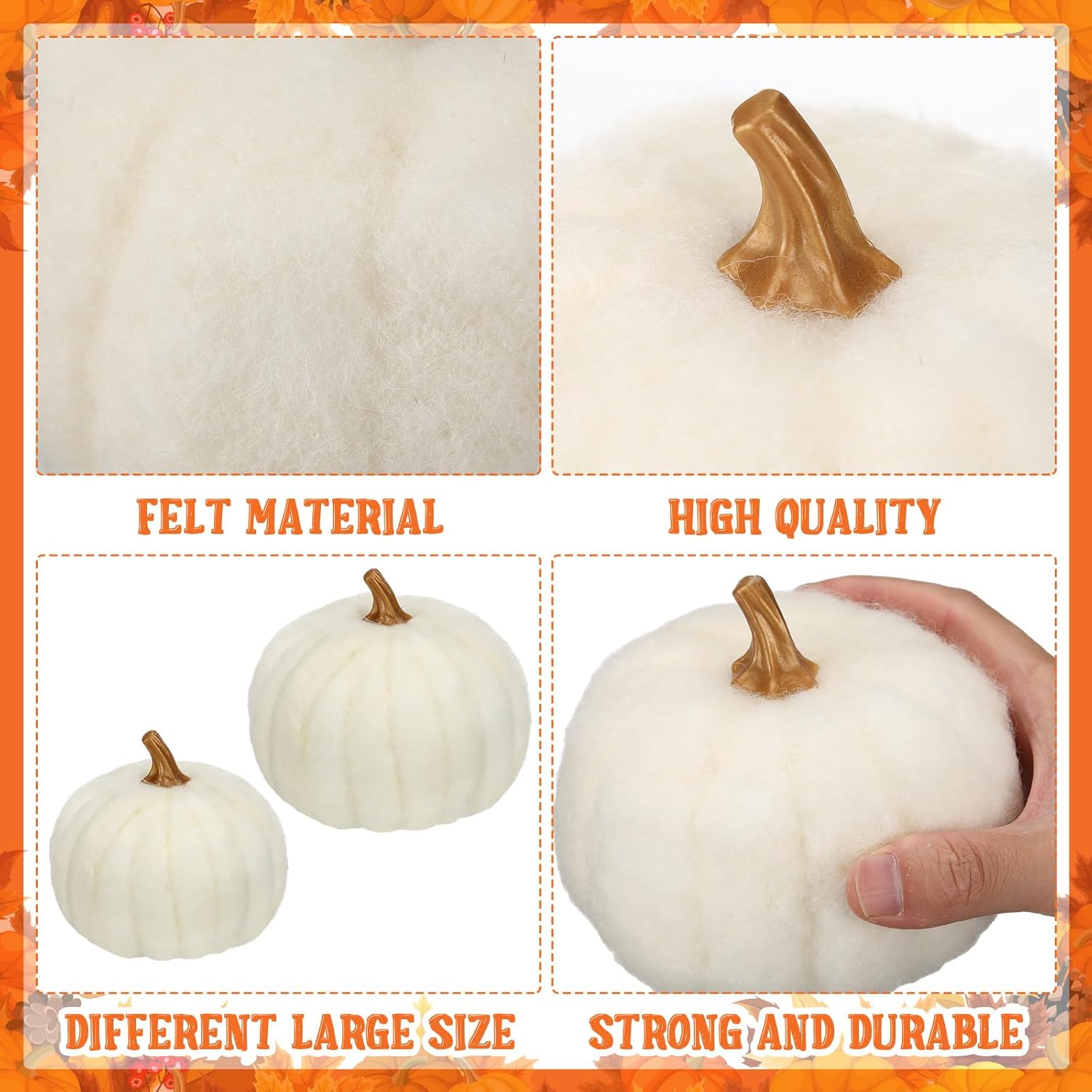 Preboun 4 Piece Large Wool Fall Pumpkin Decor