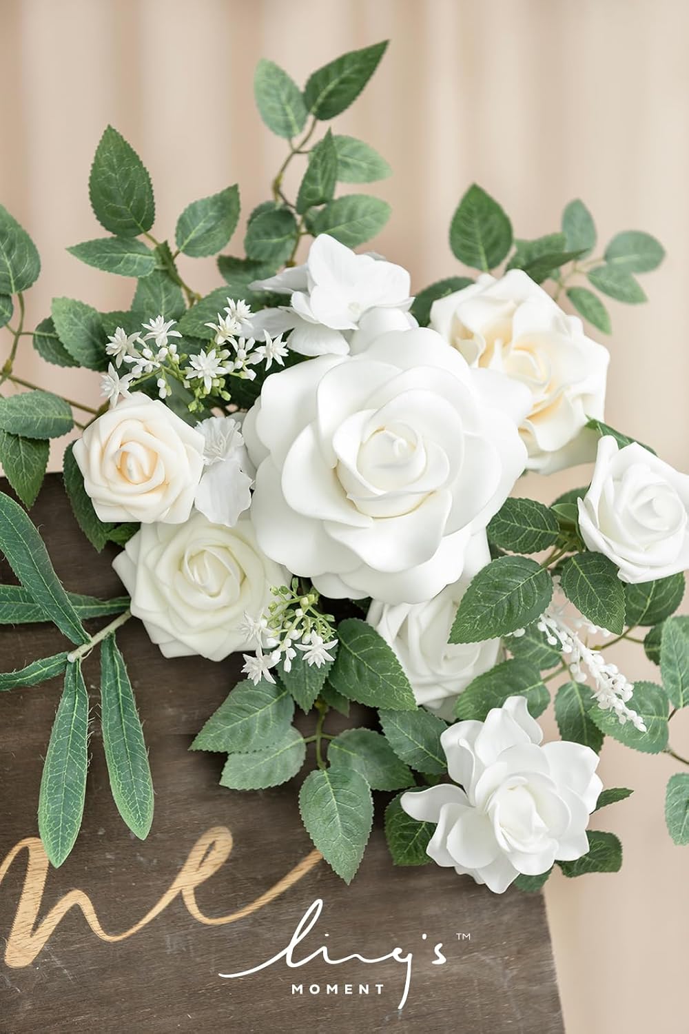 Lings Moment 2pcs White Wedding Artificial Flower Swag Welcome Sign Backdrop Garland