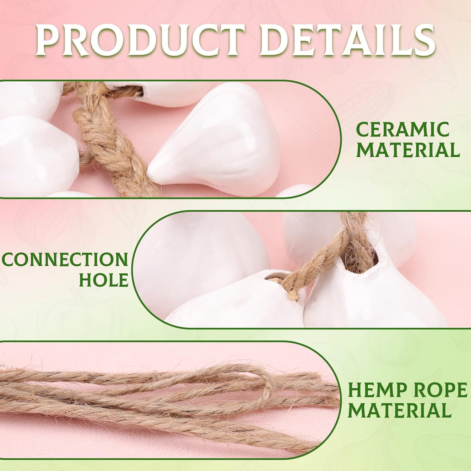Woration Artificial Ceramic White Garlic Hanging Garland