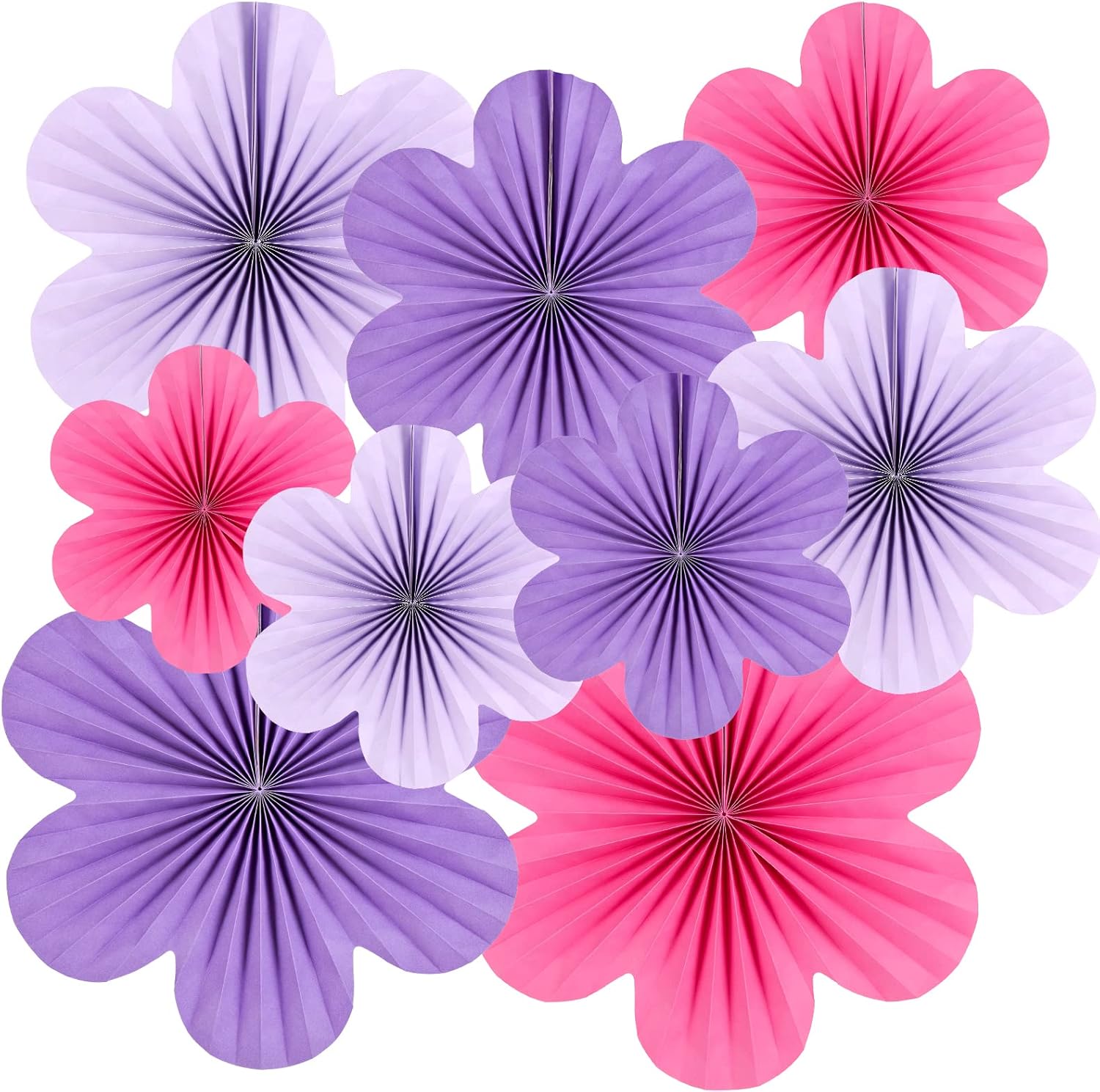 SUNBEAUTY Paper Flower Fans Set of 9 Purple Decorations