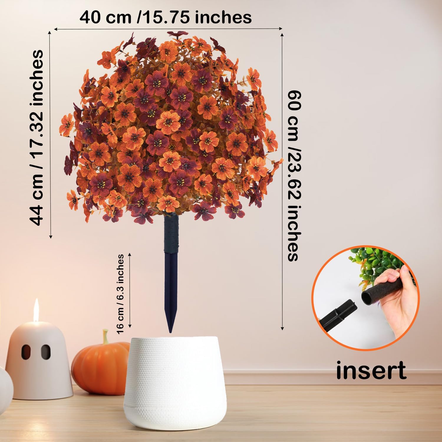 YUGYUM Set of 2 Fall Artificial Mums Flowers Boxwood Topiary
