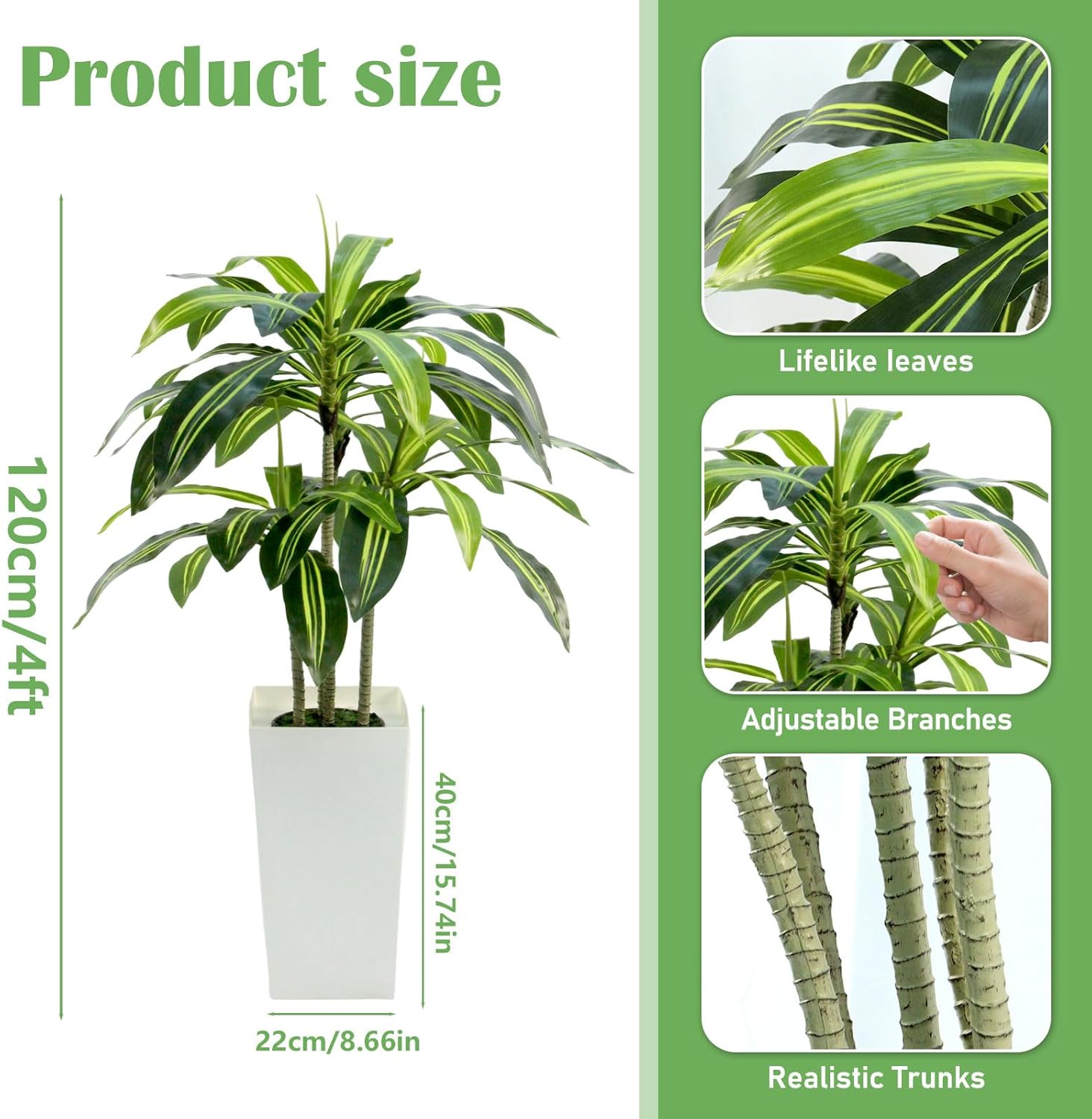4ft Dracaena Artificial Plant with White Planter