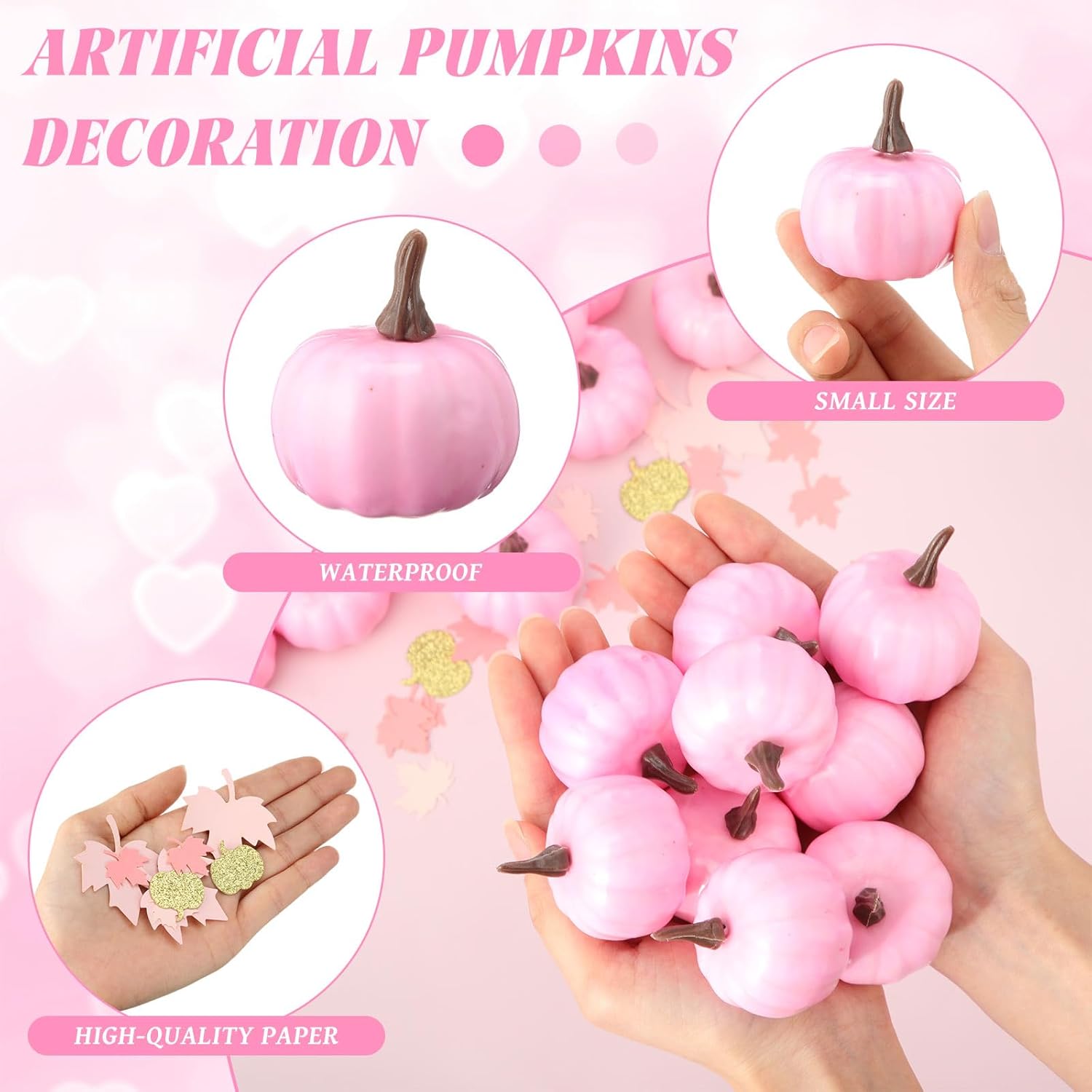 Thyle 150 Pcs Pink Foam Pumpkins Fall Decor Set