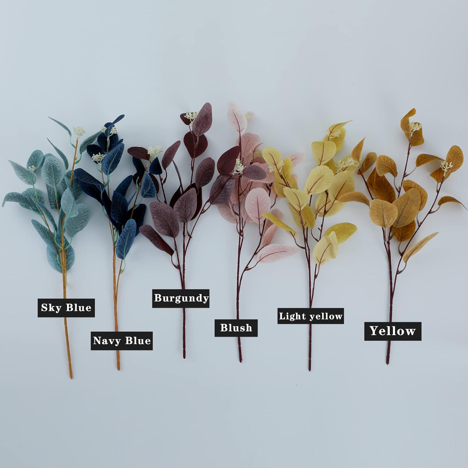 12 Pcs Artificial Eucalyptus Stems with Berries Navy Blue