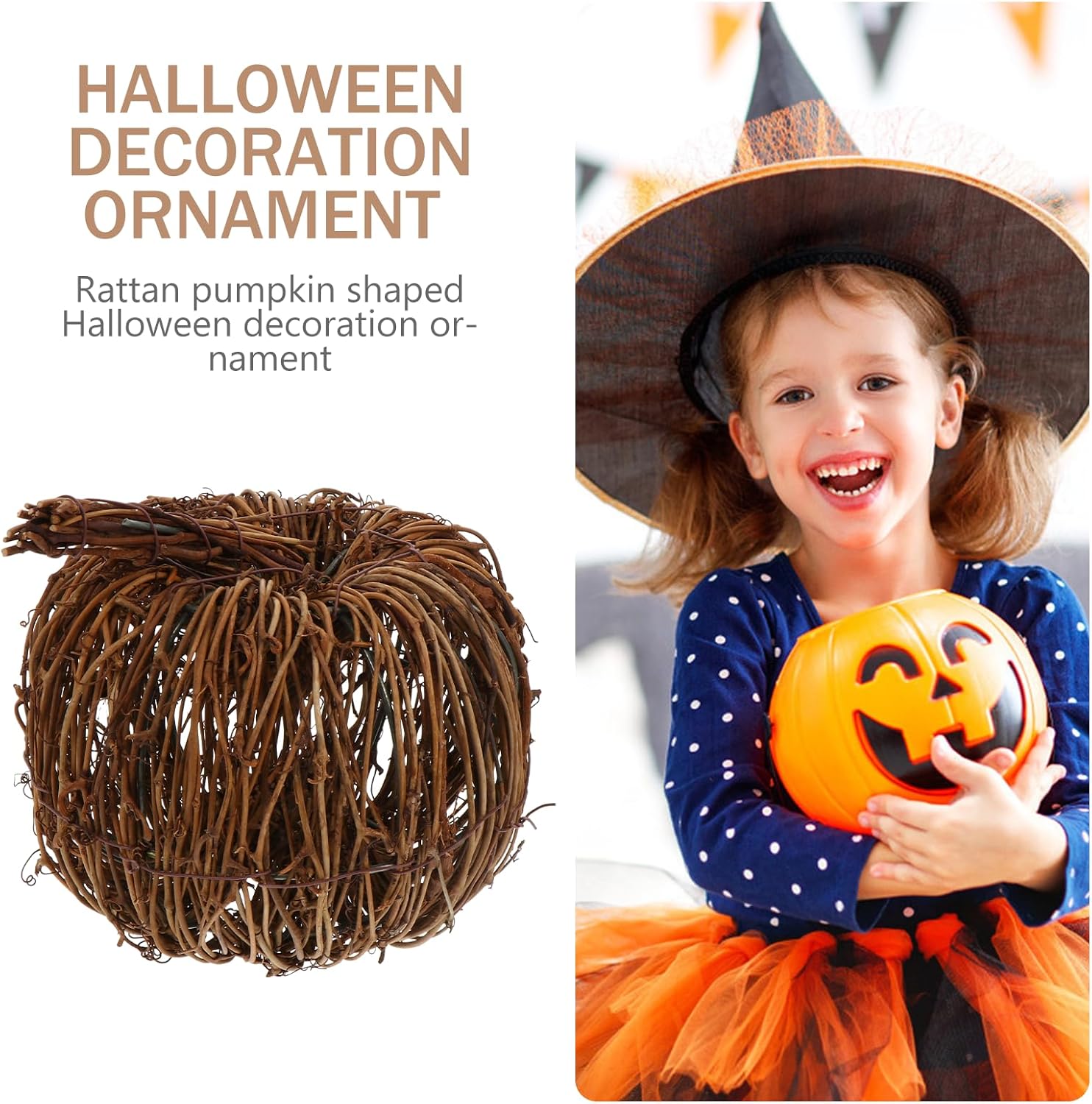 Artificial Rattan Pumpkin Decor 15cm for Halloween Fall