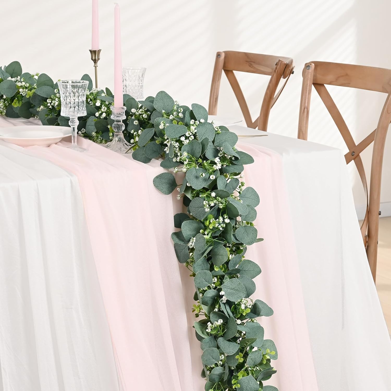 Waipfaru 2Pcs Eucalyptus Garland with Flowers