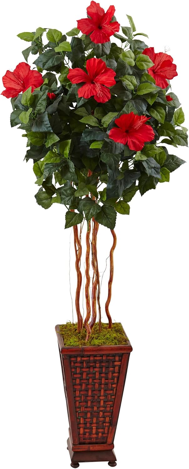 Nearly Natural 5ft Hibiscus Artificial Tree with Planter