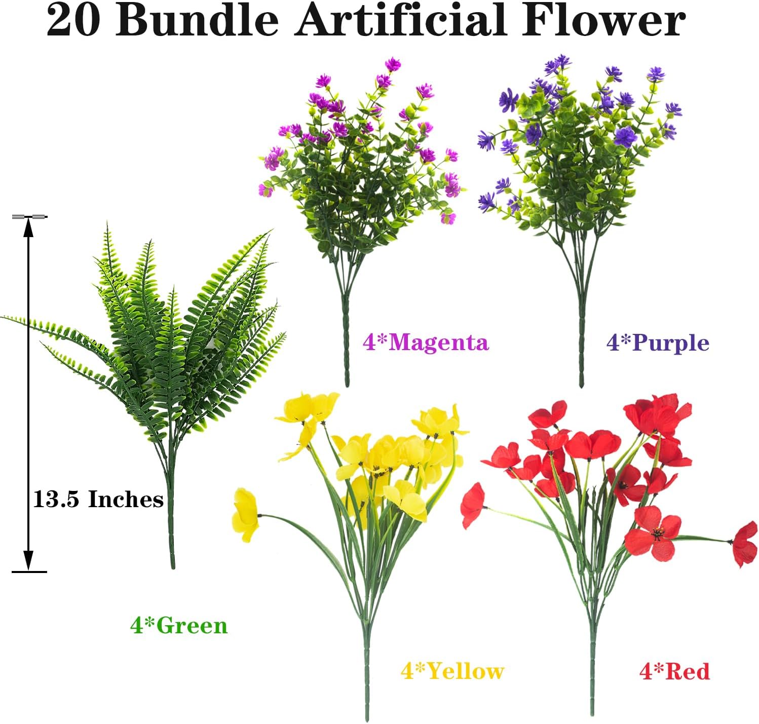 20 Packs Artificial Flowers for Outdoor Decor