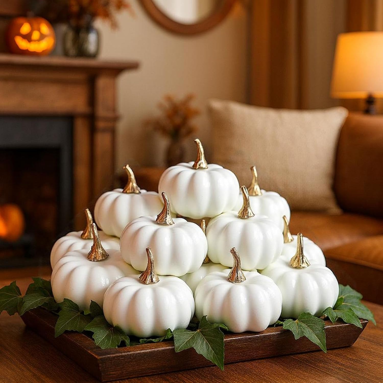 DomeStar 10PCS White Artificial Pumpkins Fall Decor
