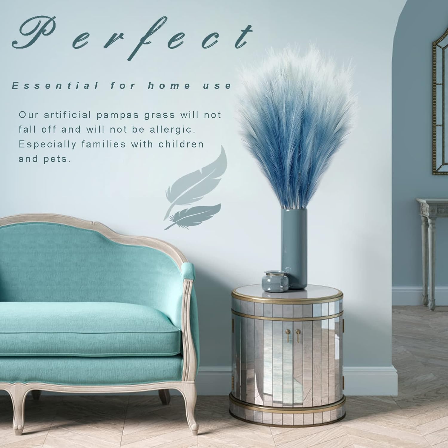 KALYLOC 8Pcs Blue Faux Pampas Grass Boho Decor
