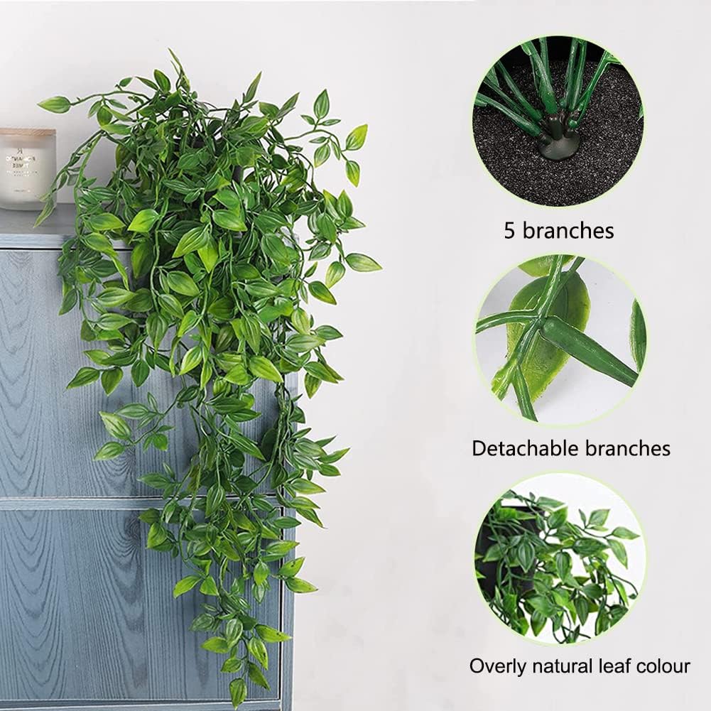2Pcs Hanging Artificial Plants in Pots Faux Greenery Decor