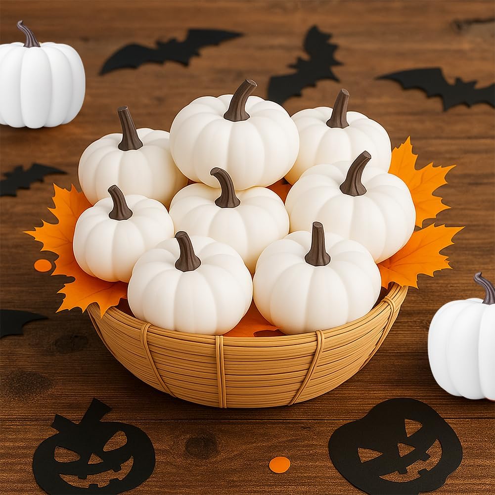 24 Piece White Artificial Pumpkin Set for Fall Decor