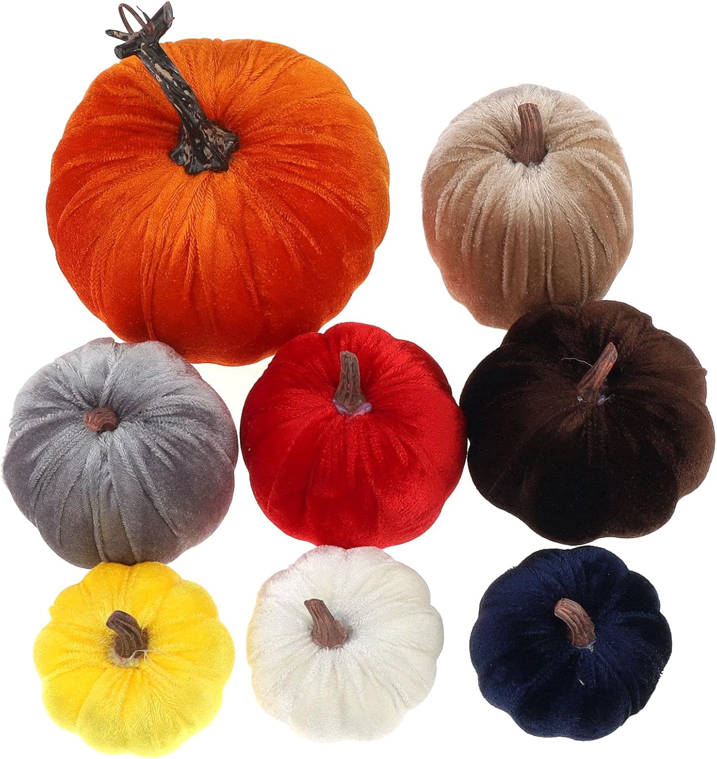 Gresorth 8pcs Assorted Velvet Pumpkin Decor