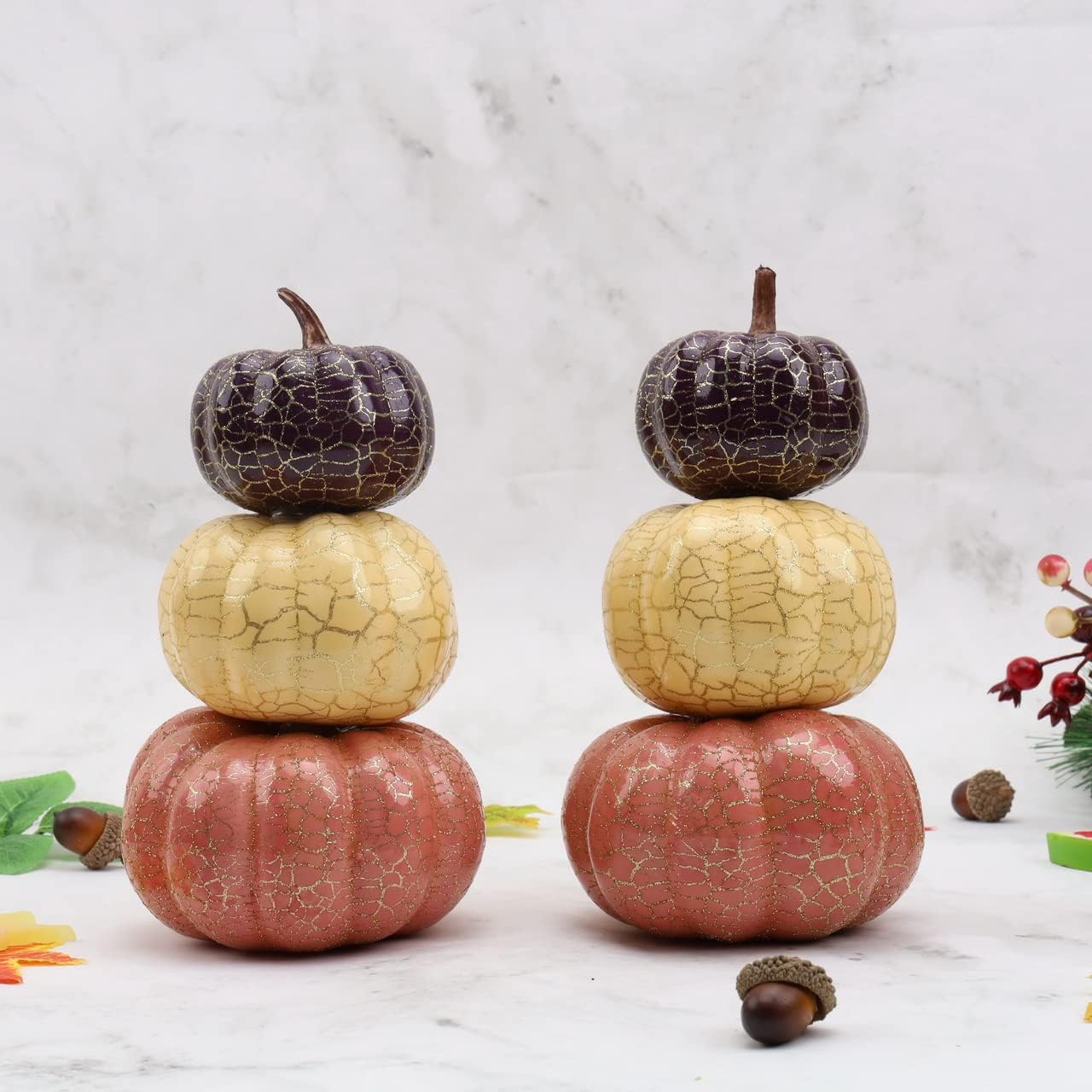 Gresorth 2pcs Stacked Artificial Pumpkins Halloween Decor