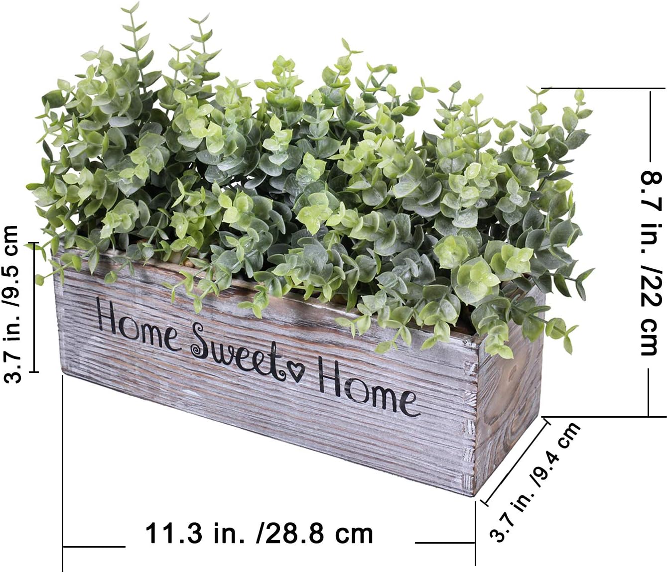 Winlyn 1 Pcs Artificial Eucalyptus Plant in Rectangular Wood Planter Box