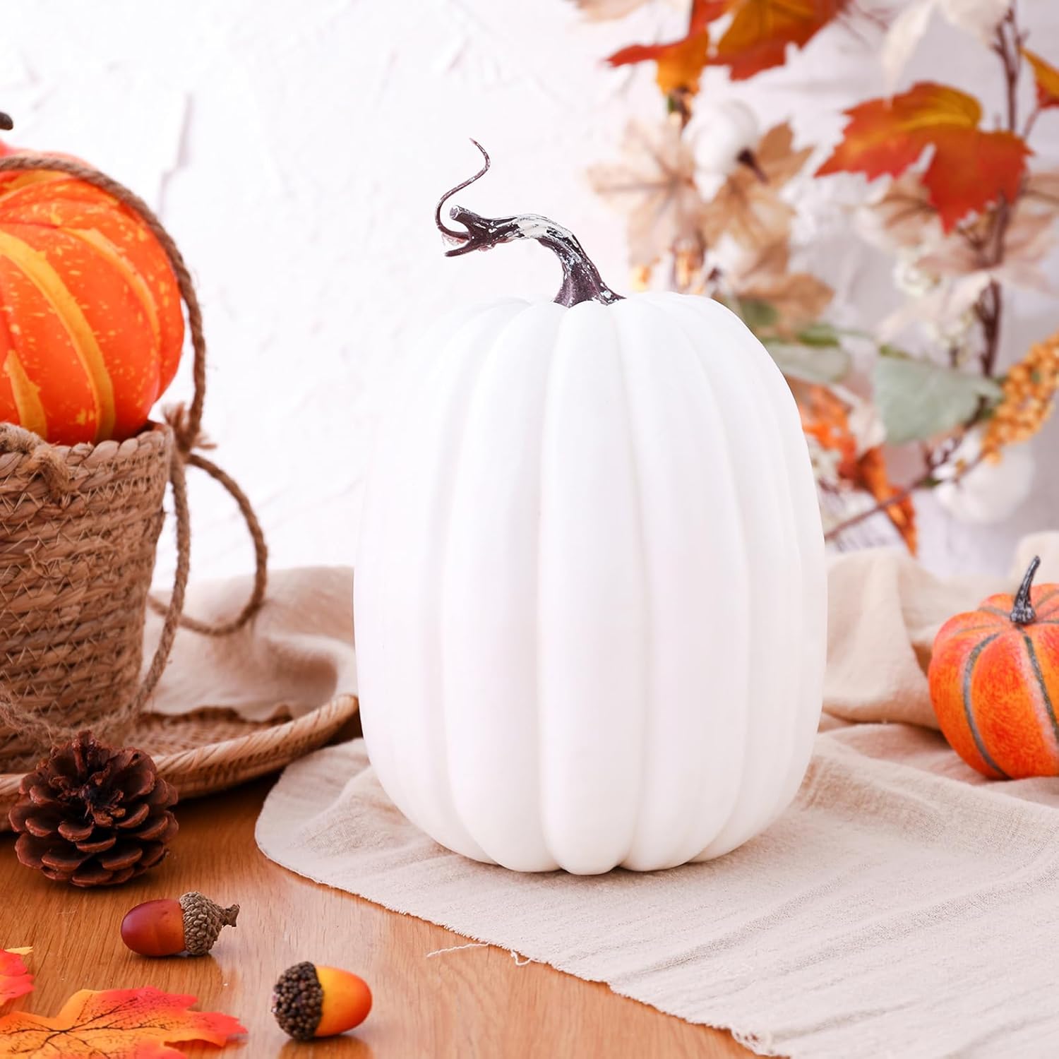 8 Inch Artificial White Pumpkin for Fall Decor