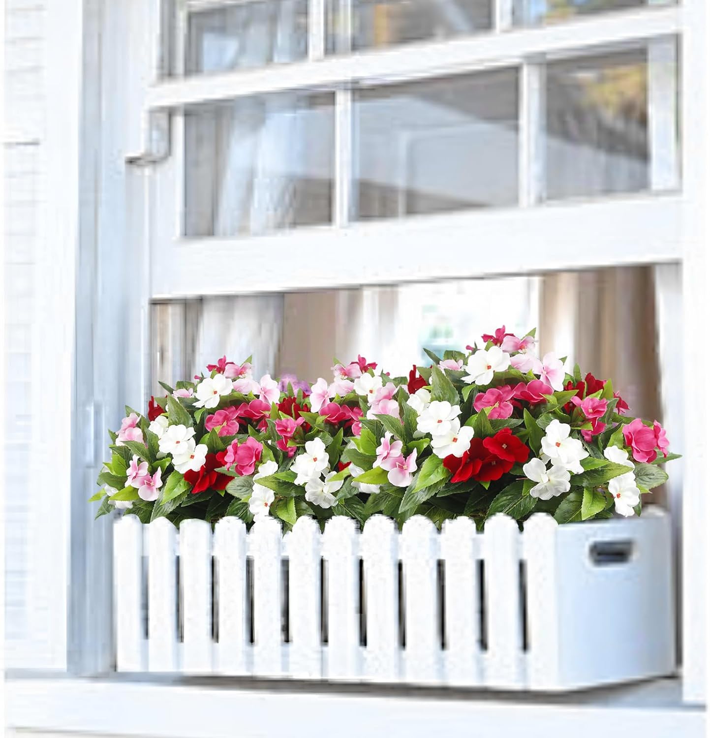 4 Pcs Artificial Impatiens Flowers for Outdoor Decoration