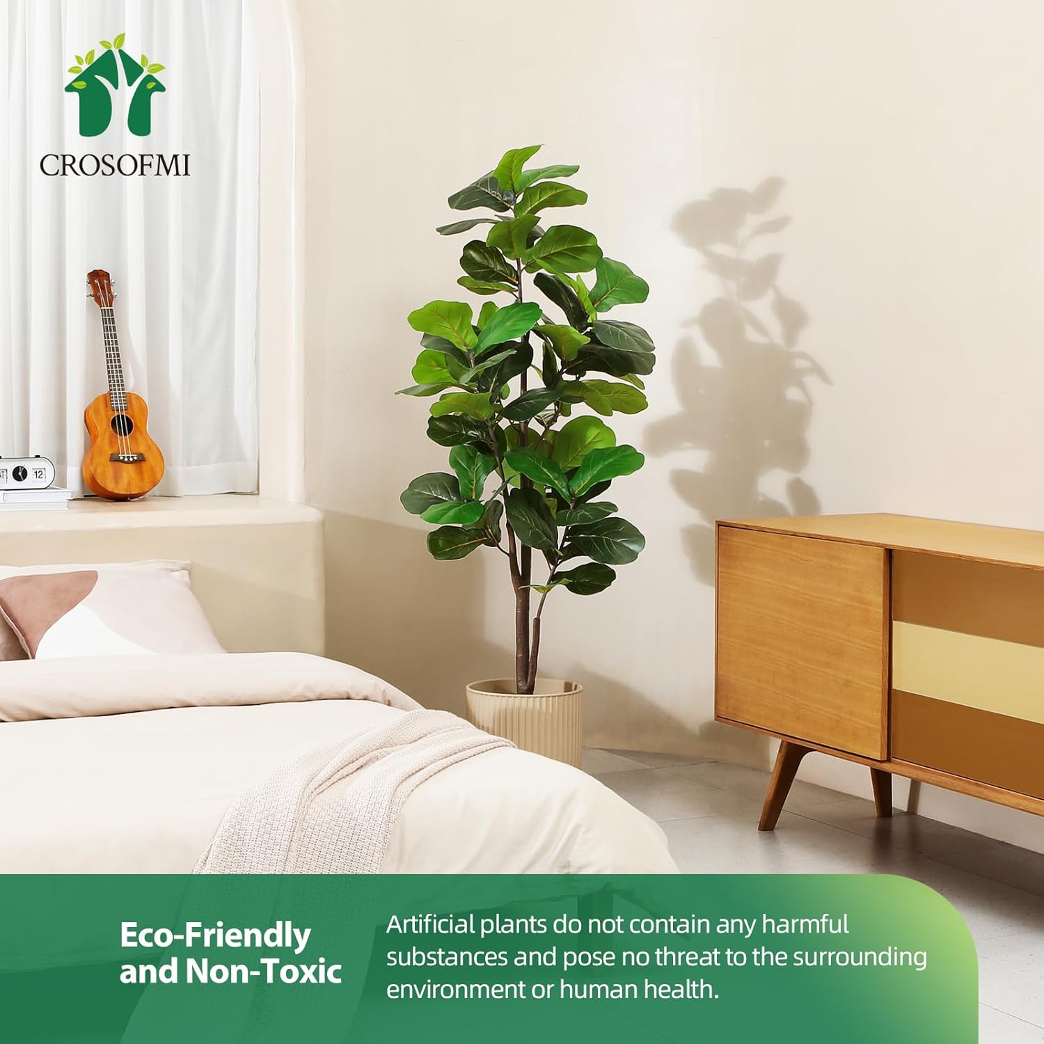 CROSOFMI Artificial Fiddle Leaf Fig Tree 65 Inch 2 Pack