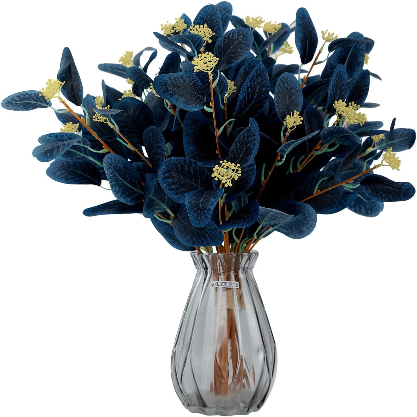 12 Pcs Artificial Eucalyptus Stems with Berries Navy Blue