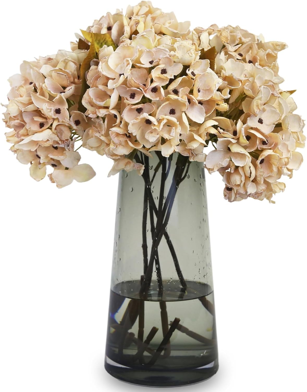 TOPIA Silk Dried Hydrangea Fall Flowers Bouquet 6PCS Cream White