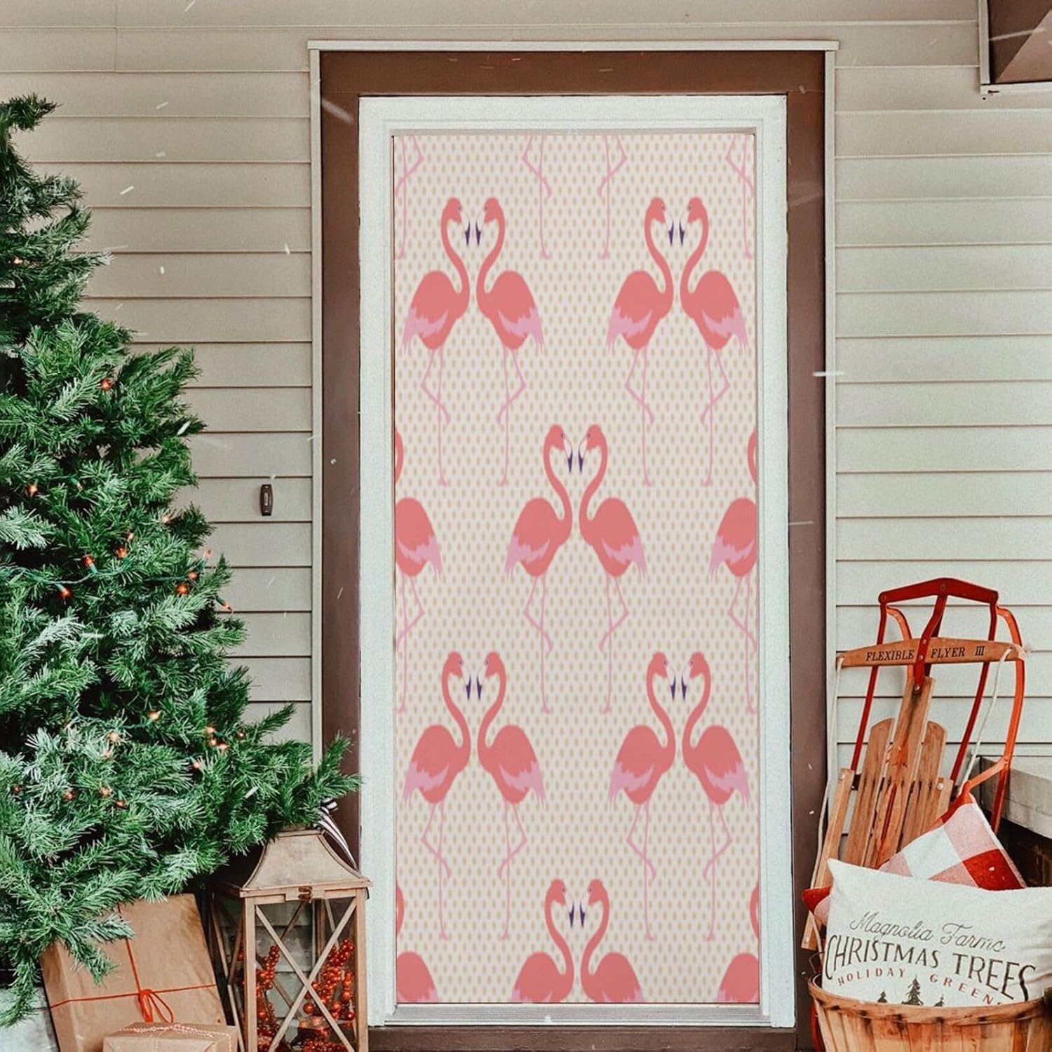 Susiyo Pink Flamingo Door Cover for Halloween Party