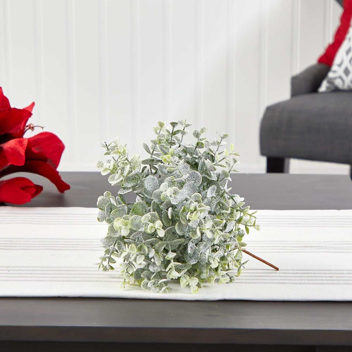 8 Inch Frosted Eucalyptus Artificial Topiary Set of 3 Green