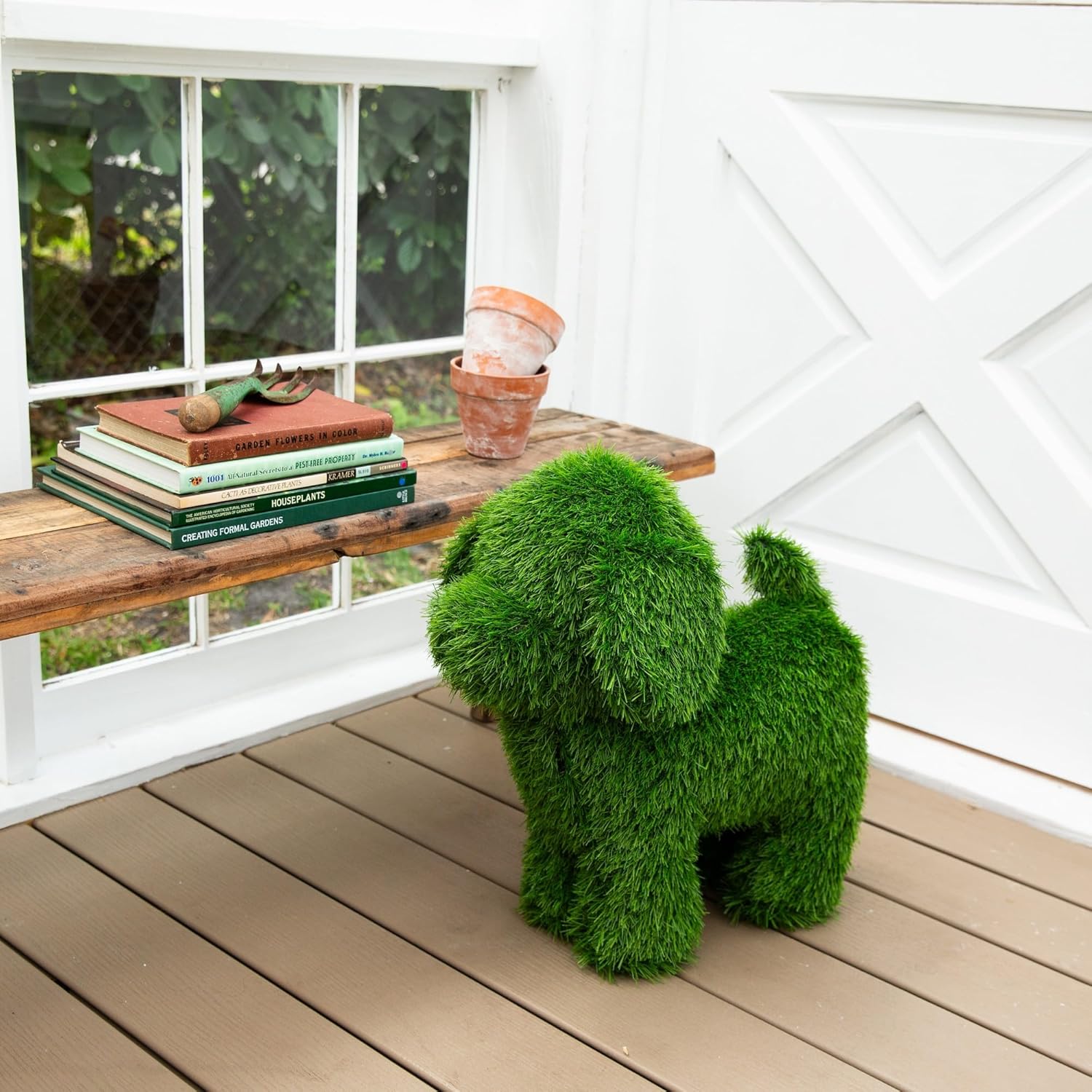 Nearly Natural 18in UV Resistant Artificial Grass Topiary Dog