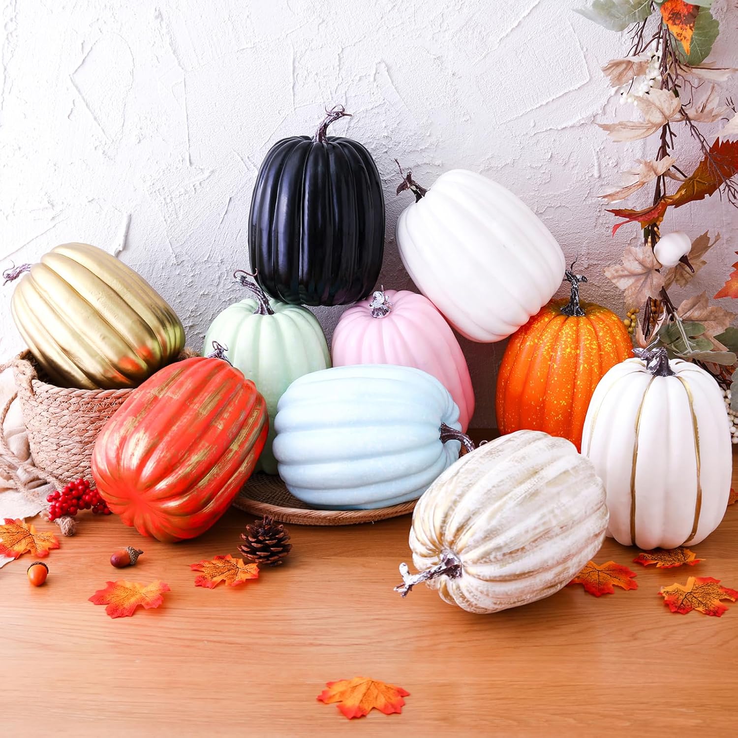 8 Inch White Foam Halloween Pumpkins for Home Decorations