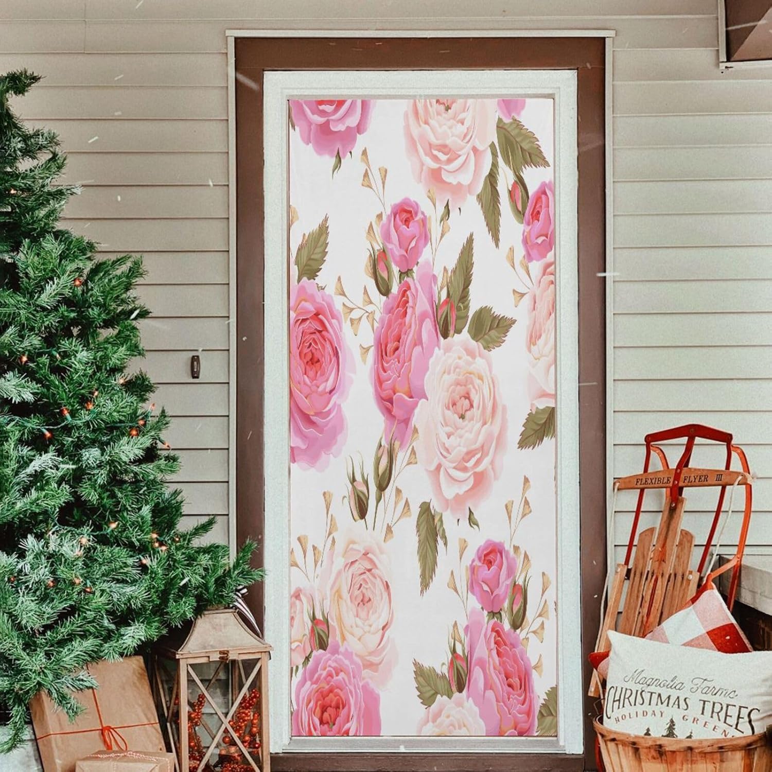 Susiyo Pink Rose Halloween Door Cover Stretch Fabric Decor