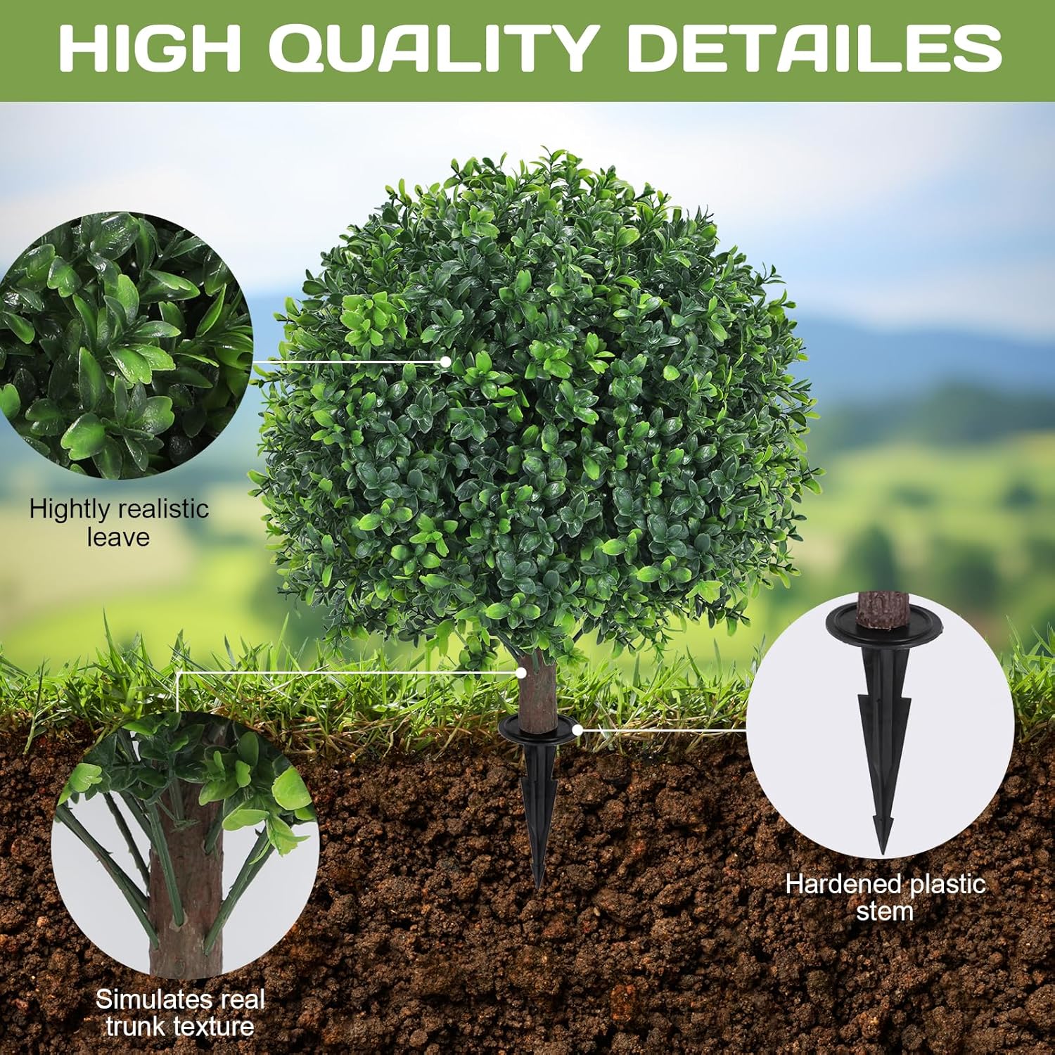 Artificial Boxwood Topiary Ball Tree 24 Set of 2
