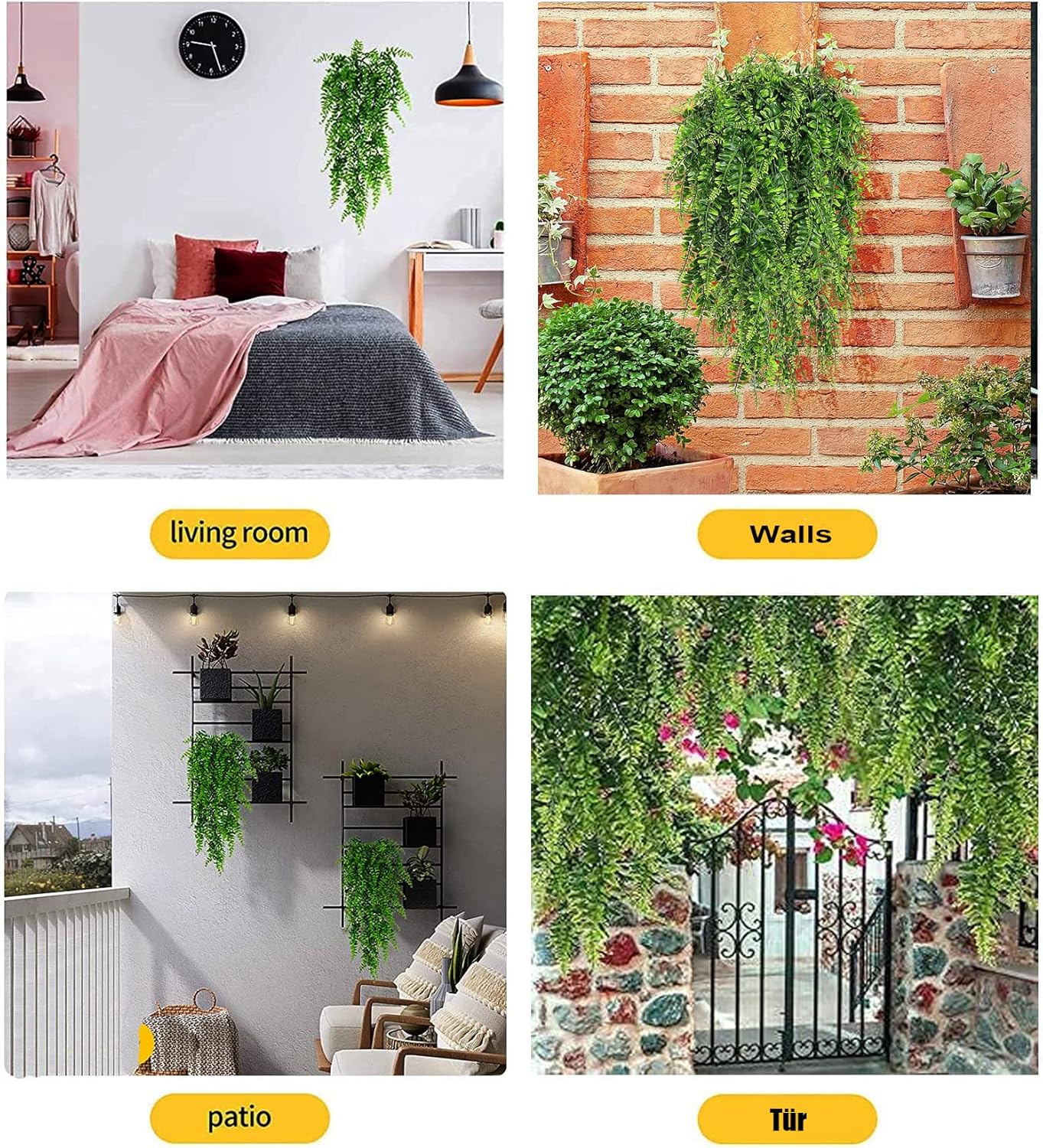 Toprooms 4pcs Artificial Hanging Plants Faux Fern Ivy Vines