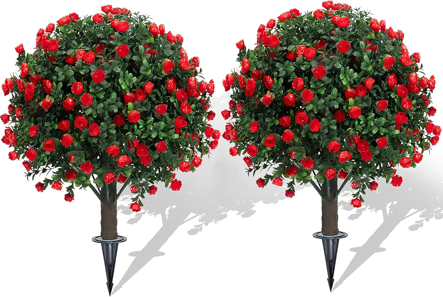 Artificial Boxwood Topiary Ball Trees with Red Flowers 2 Pack