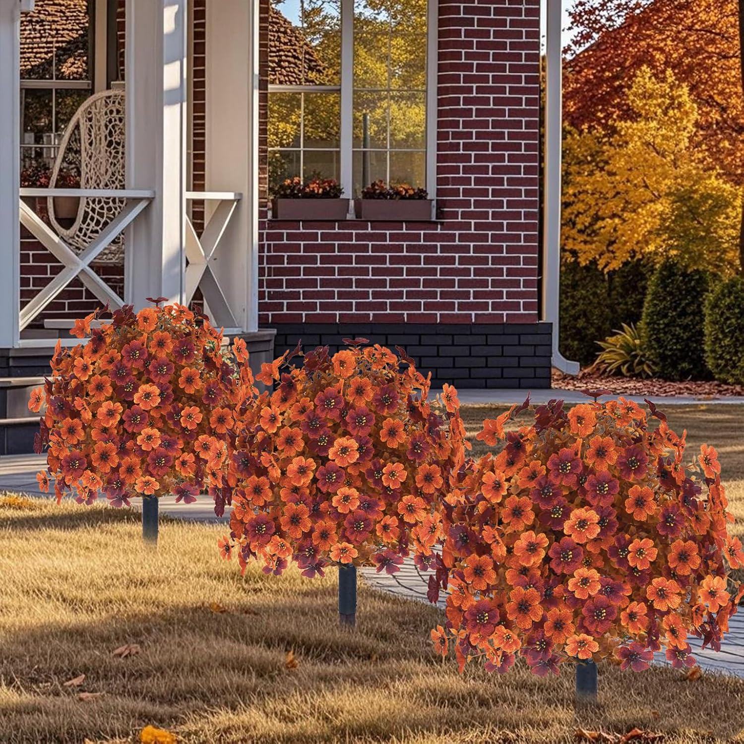 YUGYUM Set of 2 Fall Artificial Mums Flowers Boxwood Topiary