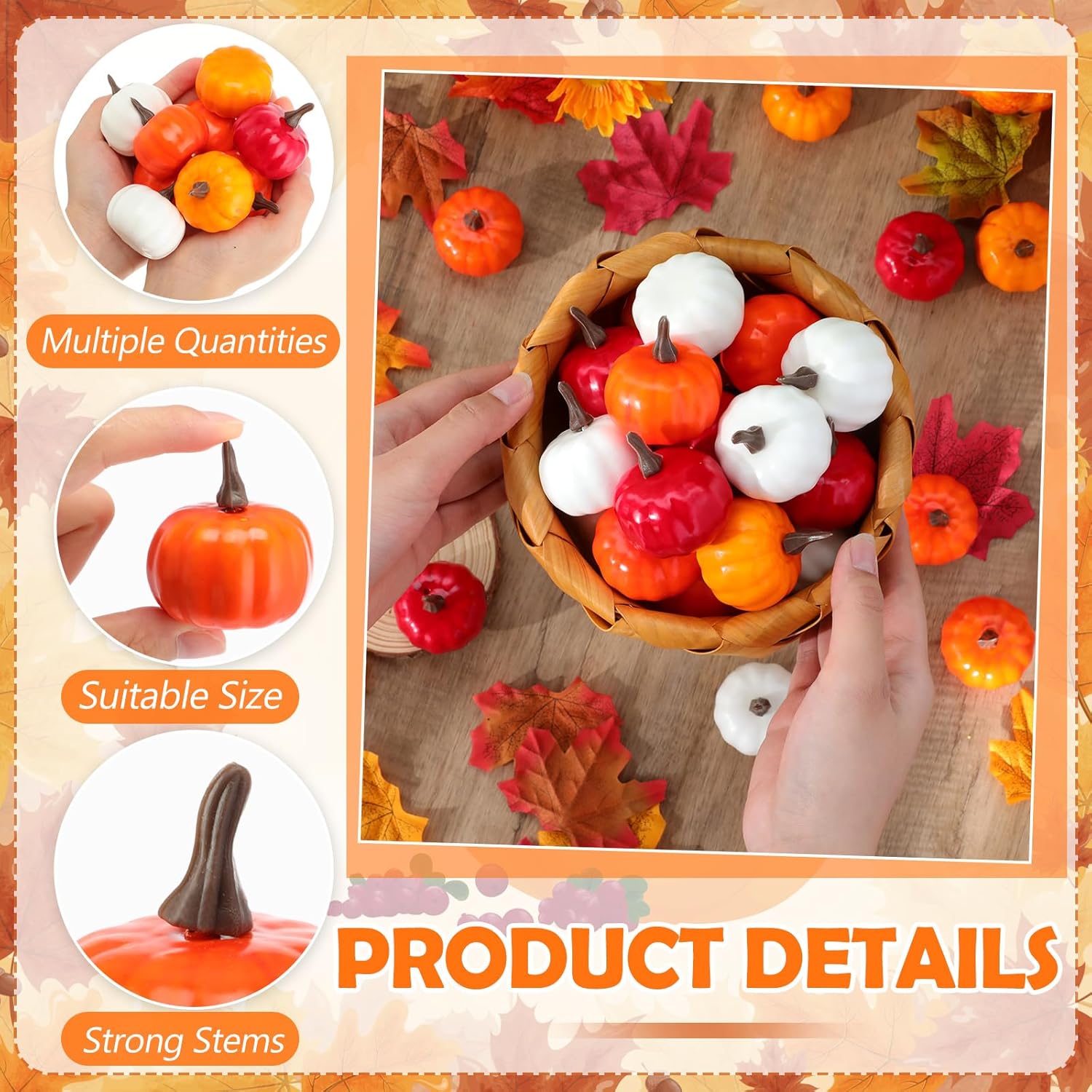 Thyle Mini Artificial Pumpkins 48 Pcs Fall Decor Set