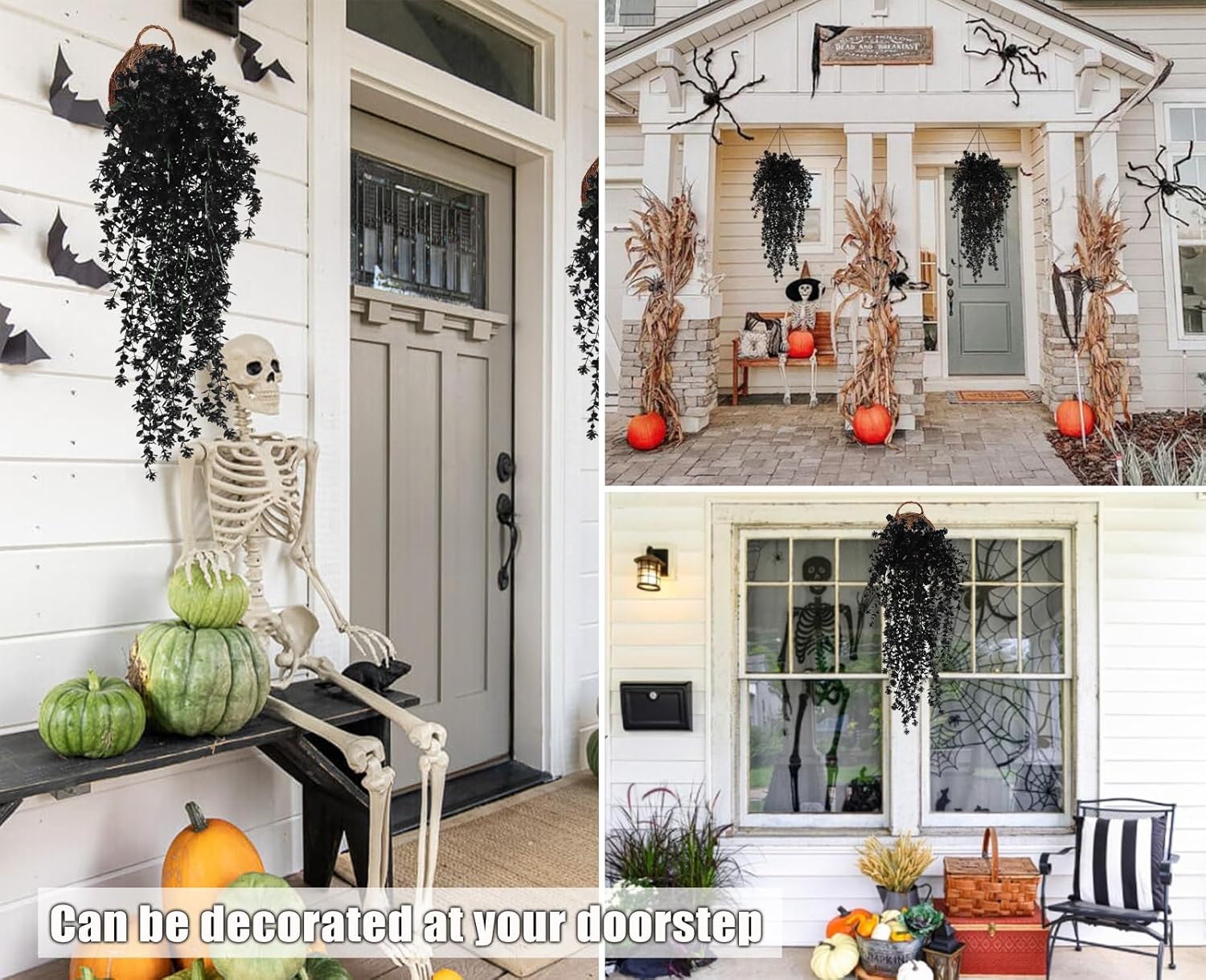 Black Artificial Hanging Plants 3-Pack UV Resistant
