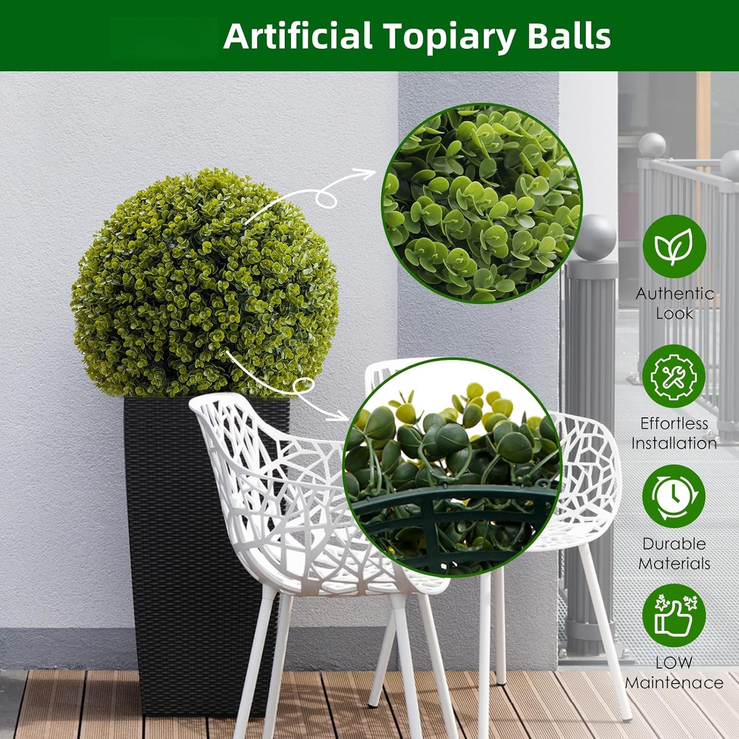 17 Inch Artificial Topiary Balls Set of 2 for Outdoor